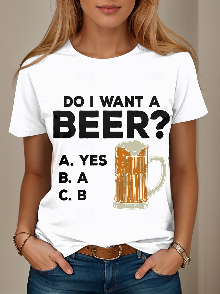 Oktoberfest Pentru femei Tricou Grafic Scrisă Bere Stilat Casual Manșon scurt Rotund Topuri obișnuite Zilnic Sfârșit de săptămână Imprimeu Negru Alb Roz Îmbujorat Albastru piscină Mov Vară Primăvară 2025 - $19.99 –P1