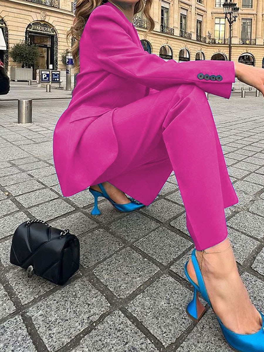 Hosenanzug Brautmutterkleid Elegant Einfach Hemdkragen Knöchellang Polyester Langarm mit einfarbig 2025 - $129.99 –P8