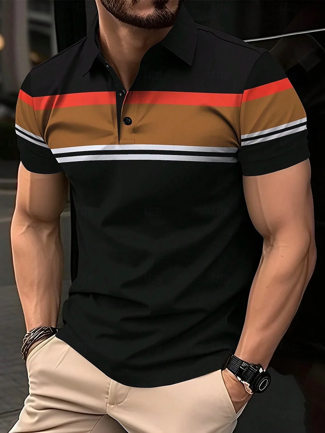 Men's Polo Shirts Golf Shirt Business Casual Ribbed Polo Collar Short Sleeve Fashion Basic Color Block Stripes Buttons Summer Spring & Fall Regular Fit Black Polo Shirts 2025 - $21.99 –P1