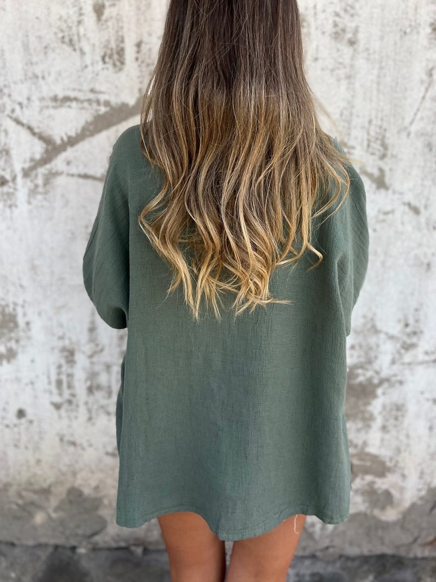 Damen Hemd Leinen-inspirierte Hemden Knopfleiste Bluse Einfach Basic Modern Langarm V Ausschnitt Normale Oberteile Täglich Ferien Knöpfe Schwarz Orange Braun Grün Beige Sommer 2025 - $19.99 –P7