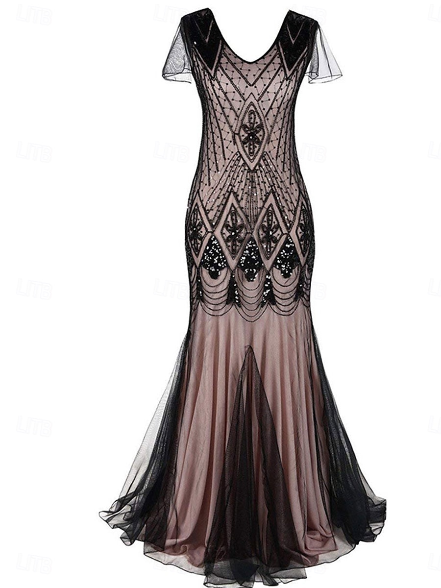 Dress Mother of the Bride Dress Elegant Vintage Party V Neck Floor Length Polyester Short Sleeve with Sequin 2025 - $79.99 –P13