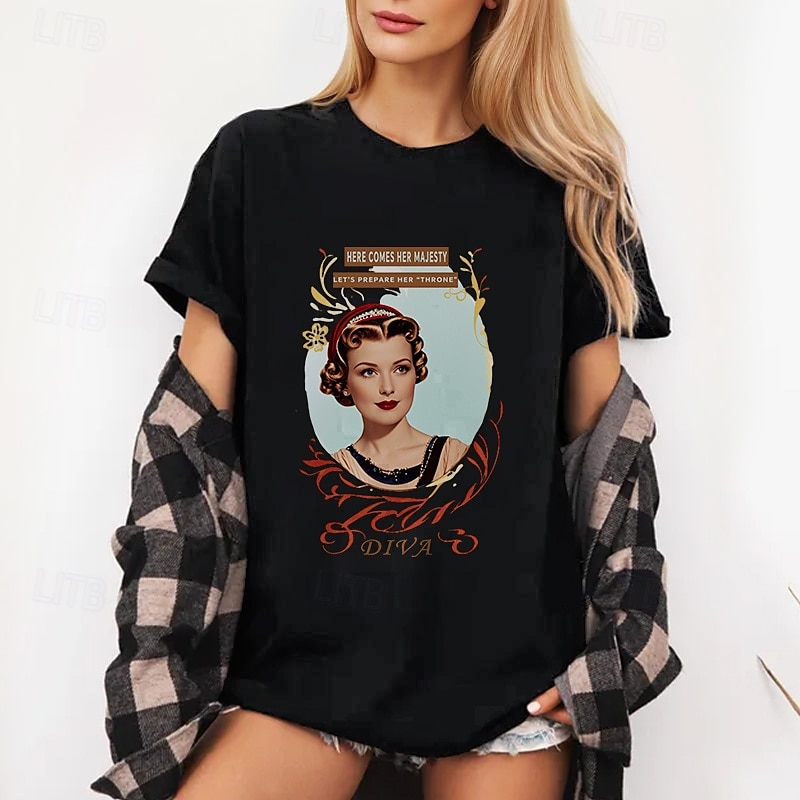 Koszulkowy Koszulka Plakat retro Dziewczyna retro Graficzny Na Damskie Dla dorosłych Bal maskowy Tłoczenie na gorąco Codzienne 2025 - $13.99 –P4