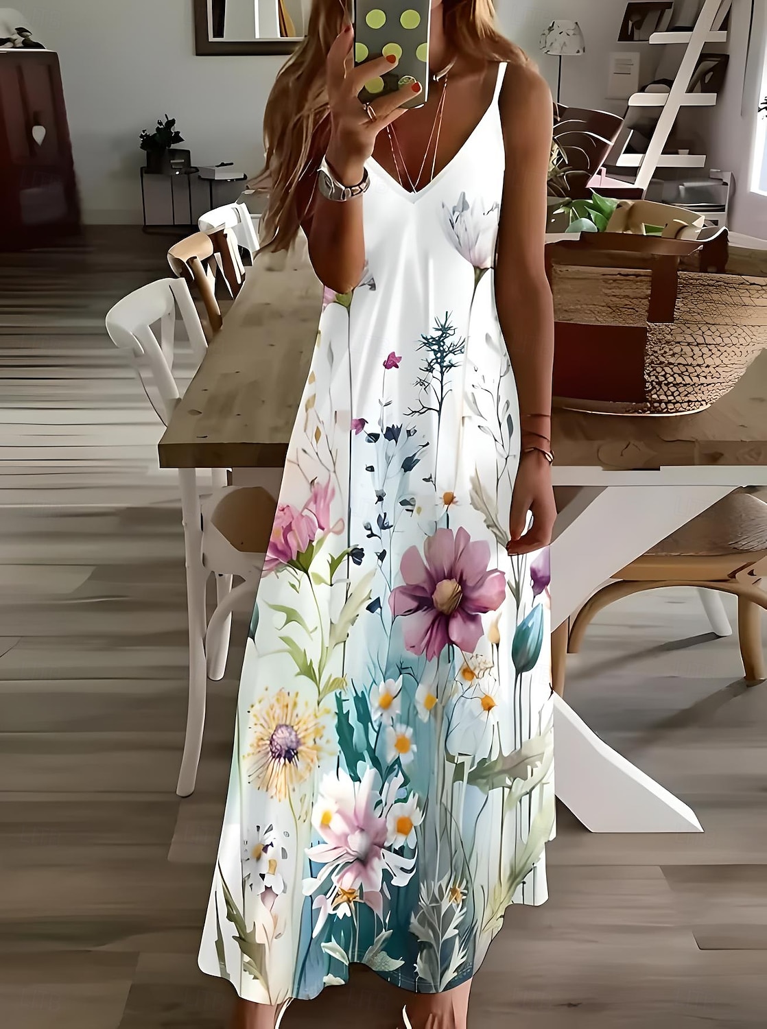 Damen Midikleid Sommerkleid A Linie Kleid Unterkleid Urlaub Lässig Urlaub Täglich Strand Normale Passform Blumen Grafik Ärmellos V Ausschnitt Weiß Sommer Frühling 2025 - $34.99 –P1