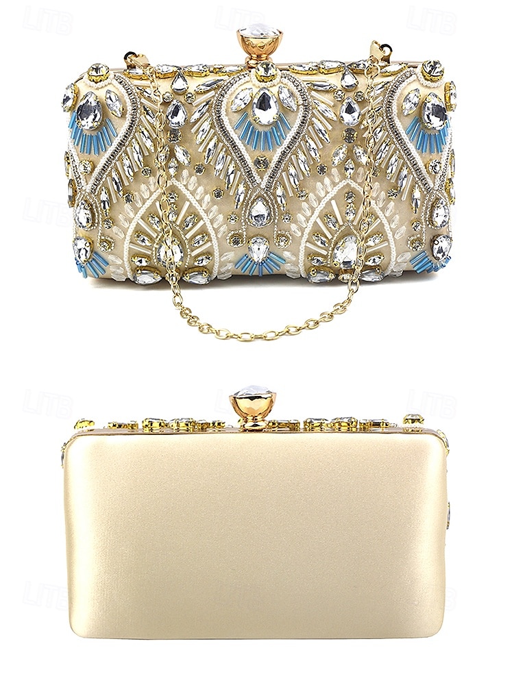 Per donna Clutch Borsa da Sera Polsiera Borse a Spalla Seta Feste Ricevimento di matrimonio Strass Perline Paillettes Borsa Multiuso Tinta unica Nero Blu Oro del 2025 a $29.99 –P8