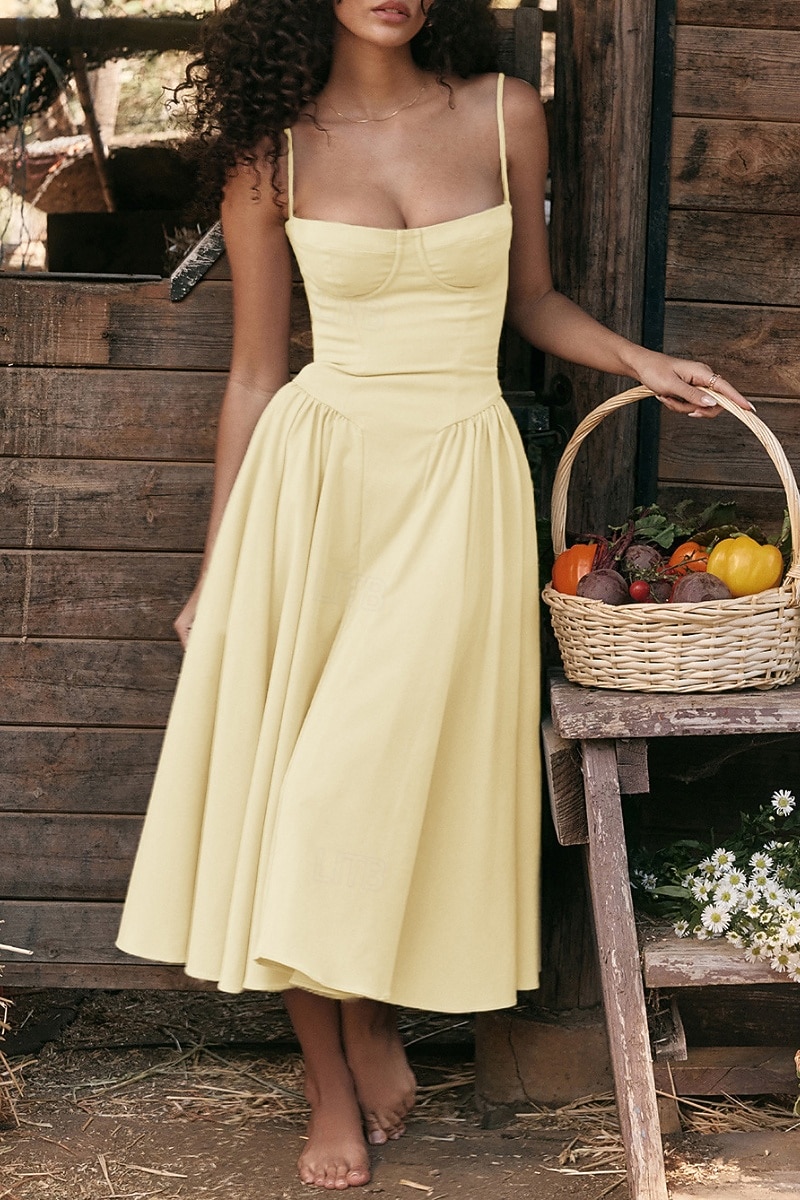 Women's Midi Dress White Dress Graduation Dress Slip Dress Fashion Modern  Birthday Graduation Date Regular Fit Plain Sleeveless Spaghetti Strap Black  Yellow Light Green Red Summer 2026 - $25.99