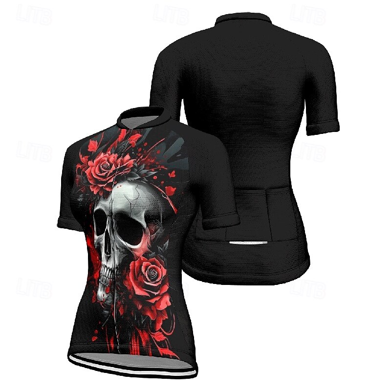 Women's Cycling Jersey Short Sleeve Bike Tee Tshirt Jersey with 3 Rear Pockets Mountain Bike MTB Breathable Quick Dry Anatomic Design Wicking Wine Red Black Red Skull Sports Clothing Apparel 2025 - $23.99 –P14