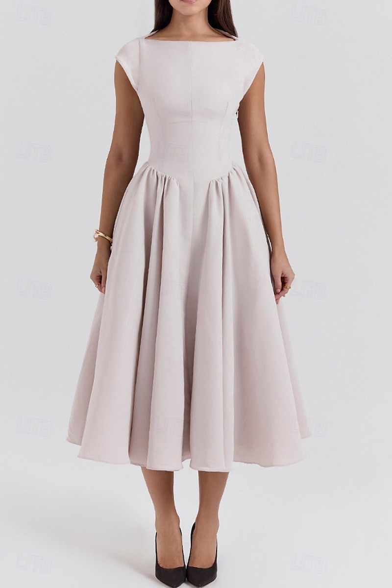 Dames Halflange jurk Witte jurk Modieus Modern Verjaardag valmistuminen Afspraakje Normale pasvorm Effen Mouwloos Strakke ronde hals Zwart Lichtgrijs Beige Zomer 2025 - $33.99 –P16