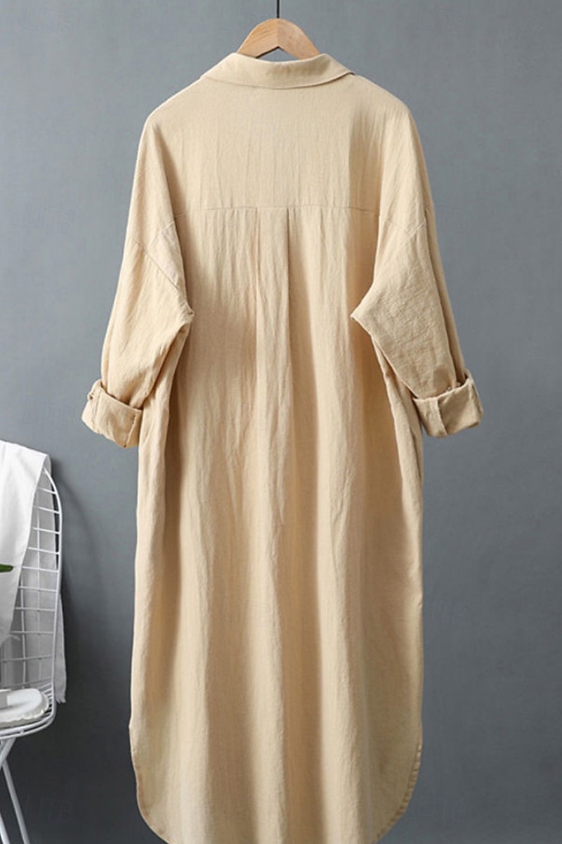 Per donna Abito Midi Abito Camicia Abito in cotone e lino Moda Essenziale Classico Vacanza Ferie Uscire Vestibilità regolare Semplice Manica Lunga Colletto a Camicia Nero Bianco Verde chiaro Rosa del 2025 a $26.99 –P13