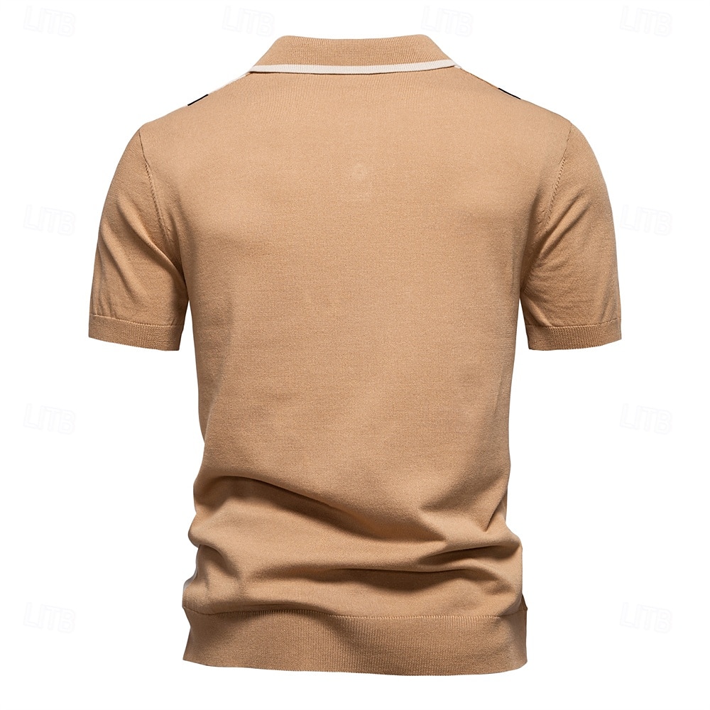 Men's Polo Knit Polo Sweater Formal Work Turndown Short Sleeve Striped Vertical Stripes Stripe Buttons Spring Black Khaki Polo 2026 - $29.99 –P17