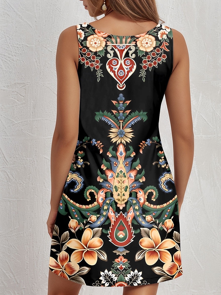Womens Mini Ruha Nyári Ruha Elegáns Vintage Stílusos Vakáció Születésnapi Hétköznapi Szabályos Fit Grafikus Paisley Ujjatlan V Nyak Fekete Nyári 2025 - $21.99 –P2