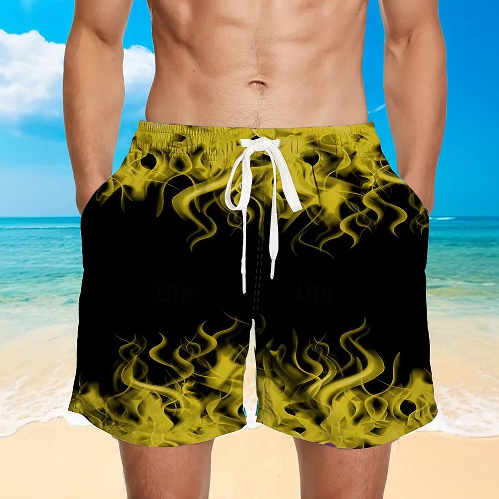 Men's 3D Print Flame Board Shorts Swimming Trunks Summer Shorts Mid Waist Streetwear Hawaiian Beach Vacation Wear Side Pockets Mesh Lining Elastic Drawstring Waist Designer Clothing Apparel 2025 - $19.99 –P7