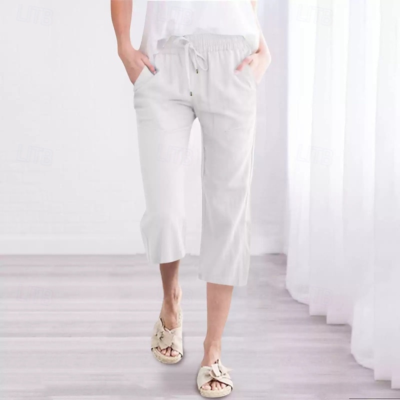 Women's Capri Pants Slacks Streetwear Casual Calf-Length Natural Plain Pocket Elastic Drawstring Design Outdoor Comfortable Street Going out Grey Navy Black White Summer Regular Fit 2025 - $18.99 –P4