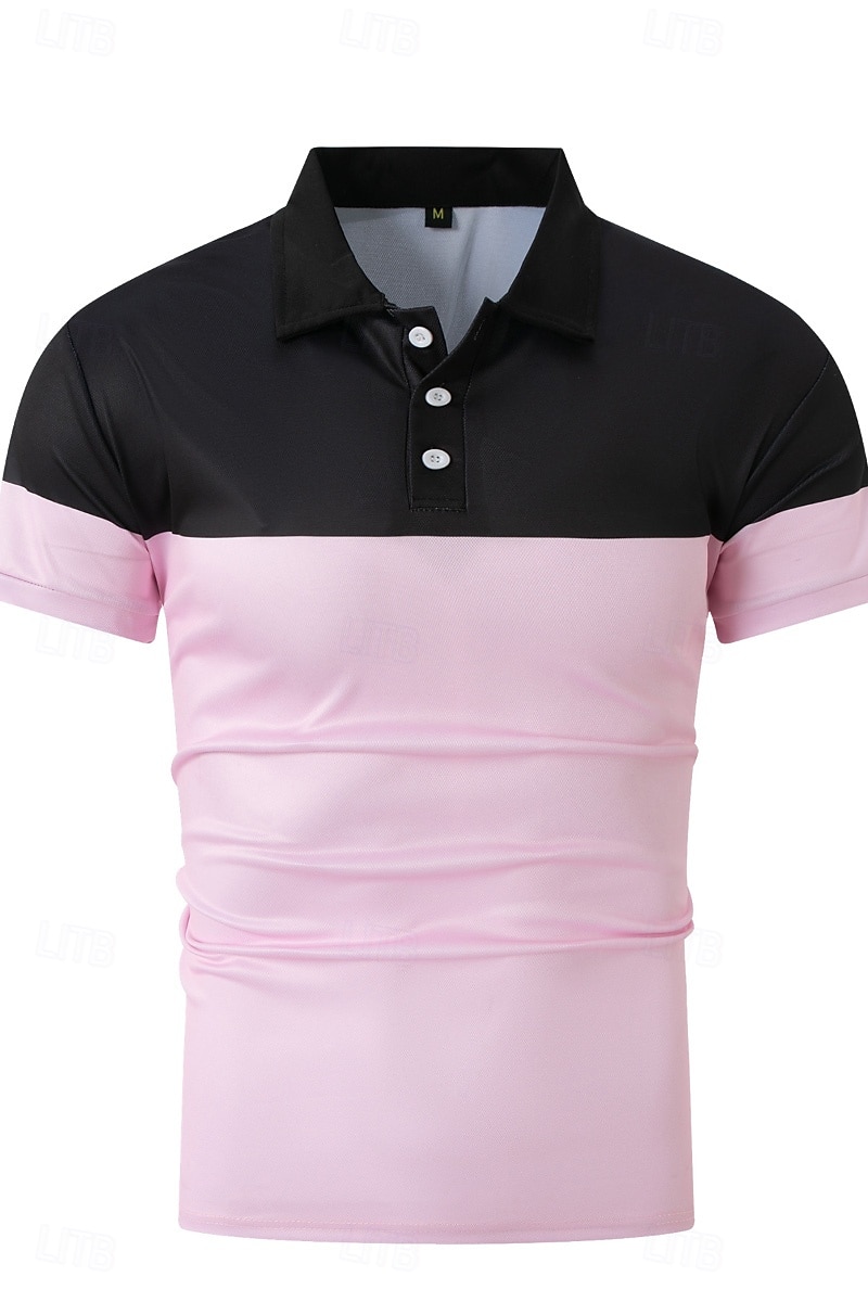 Men's Golf Shirt Golf Polos Shirts Work Business Lapel Short Sleeve Modern Comfortable Color Block Patchwork Buttons Summer Spring Regular Fit Wine Pinky Yellow Blue Green Light Sky Blue Golf Shirt 2025 - $17.99 –P2