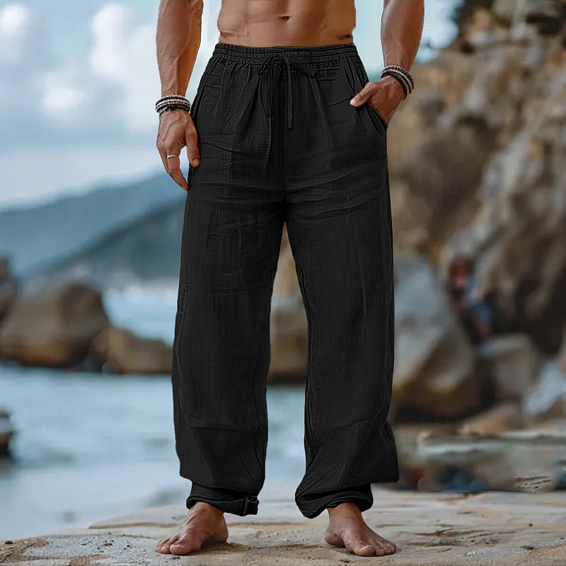 Per uomo Pantaloni di Lino Pantaloni Pantaloni Estivi Coulisse Elastico in vita Gamba Dritta Semplice Comodità Traspirante Lunghezza intera Casuale Quotidiano Ferie Vacanza Moda Nero Bianco del 2025 a $21.99 –P4