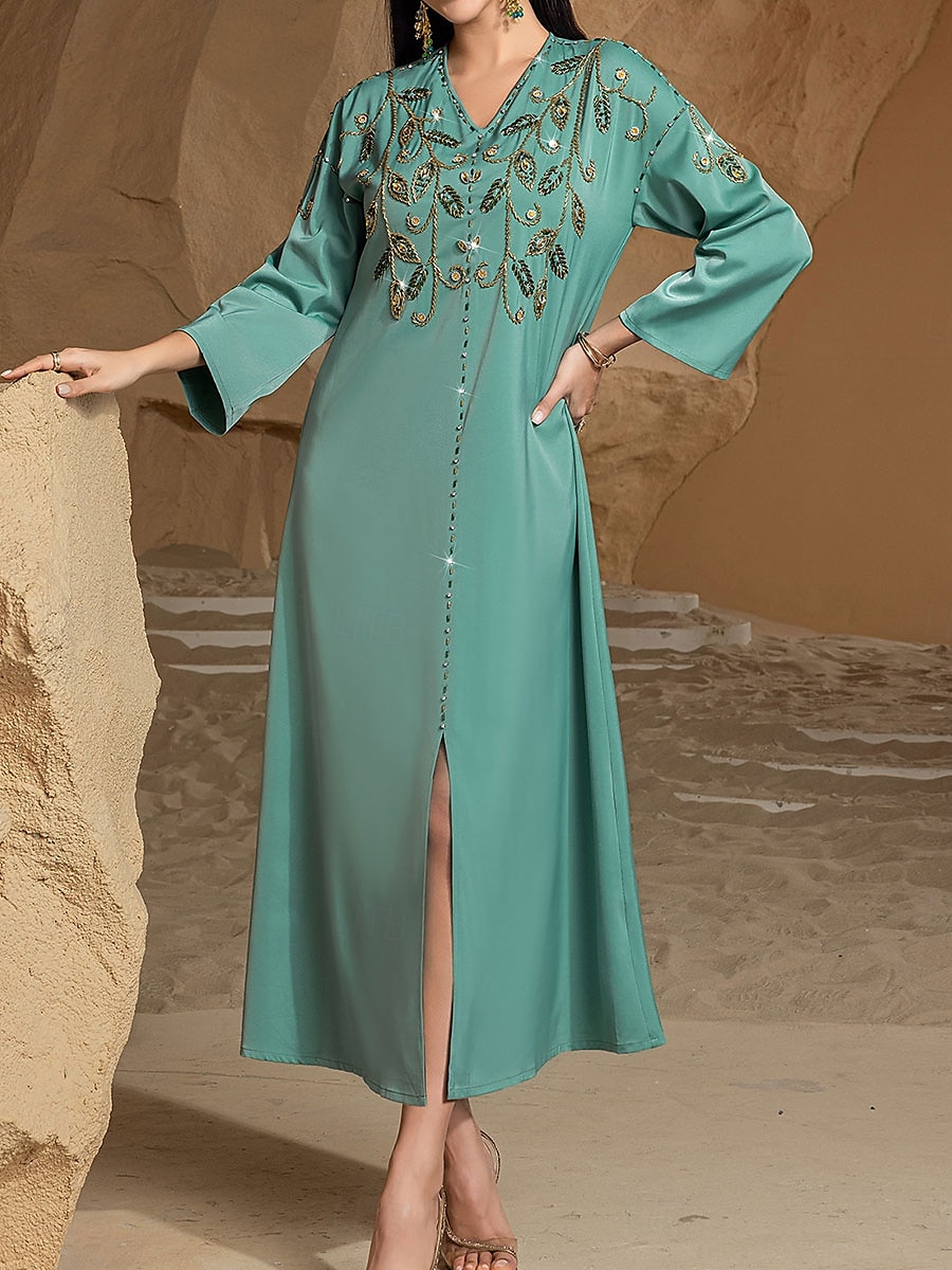 Kleid Brautmutterkleid Elegant Party Bateau-Ausschnitt Bodenlang Polyester Langarm mit Perlenstickerei 2025 2025 - $89.99 –P3