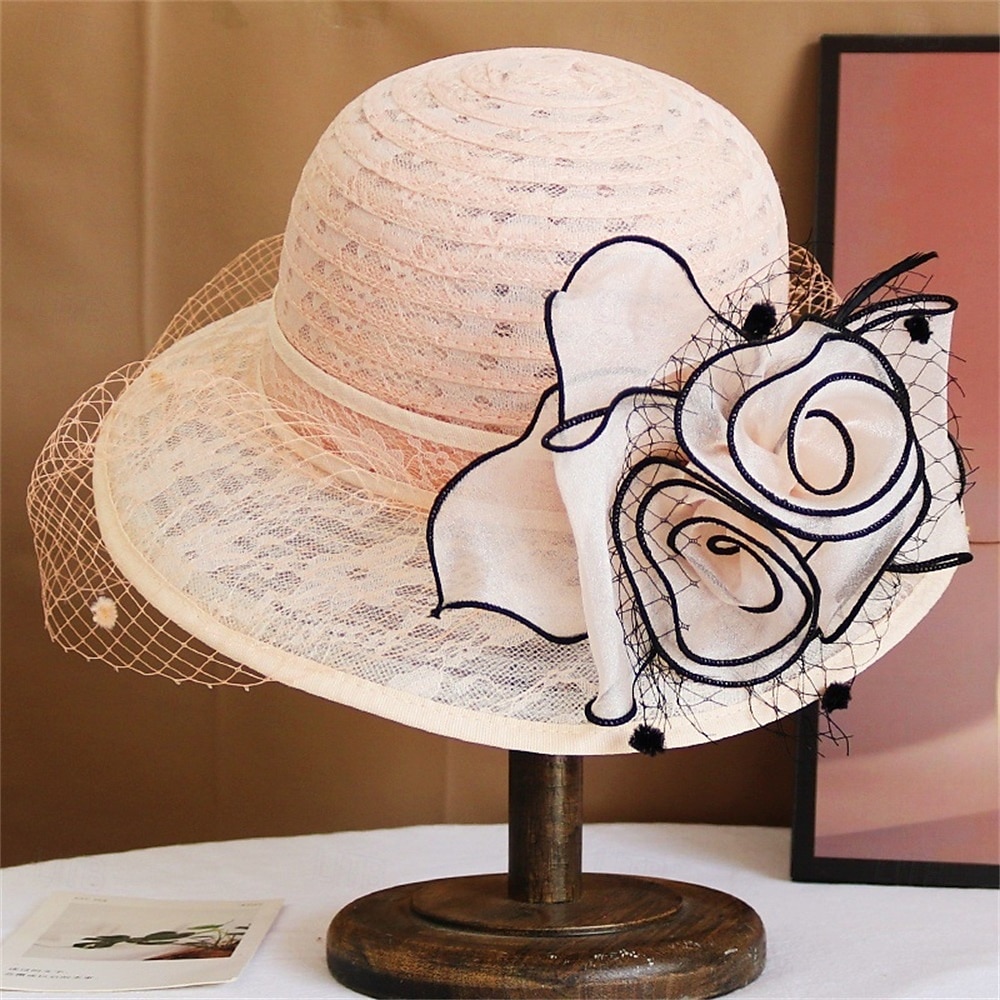 Hattar polyester solhatt semester teparty hästkapplöpning cocktail elegant vintage solskydd med fjäder blommigt huvudbonad 2025 - $19.99 –P12