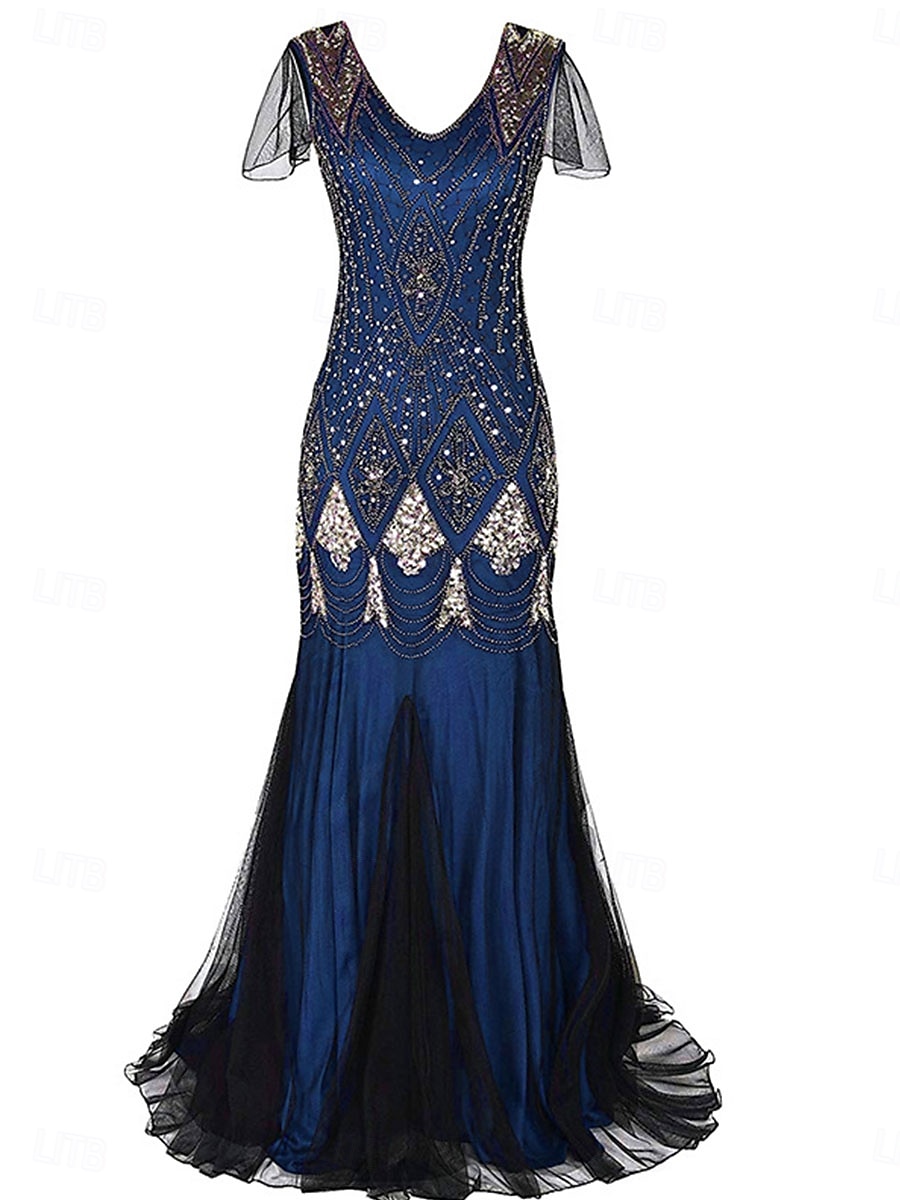 Dress Mother of the Bride Dress Elegant Vintage Party V Neck Floor Length Polyester Short Sleeve with Sequin 2025 - $79.99 –P15