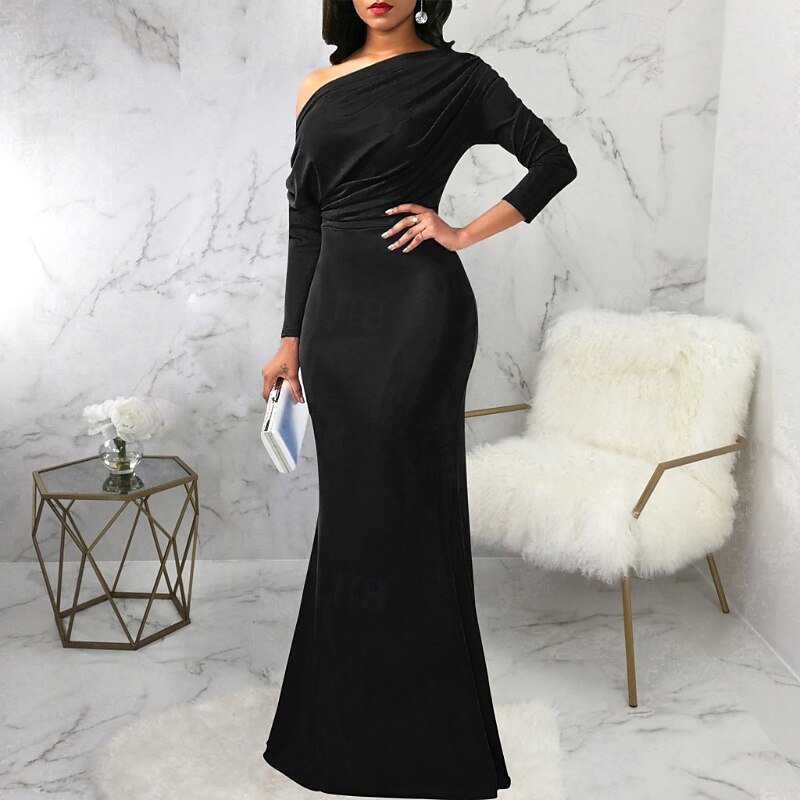 Pentru femei Rochie Lunga Rochie Maxi Rochie de bal Rochie de petrecere Elegant Modă Petrecere Ieșire Fit regulat Simplu Manșon Lung Pe Umăr Negru Alb Roșu Vin Vară 2025 - $27.99 –P8