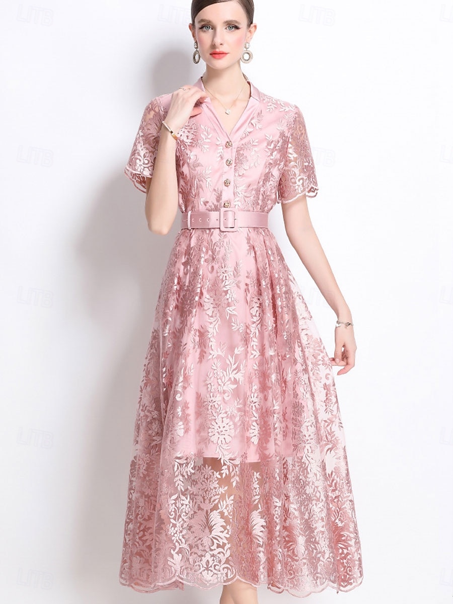 A-Linie Quinceanera Kleider Elegantes Kleid Hochzeitsgäste Knöchellang Kurzarm V-Ausschnitt Polyester mit Stickerei 2025 - $89.99 –P3