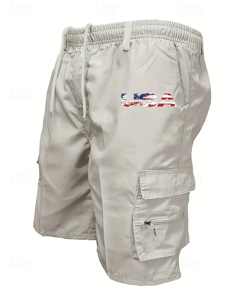 Men's Cargo Shorts Shorts Summer Shorts Drawstring Elastic Waist Multi Pocket USA Flag Comfort Wearable Knee Length Outdoor Sport Daily Fashion Casual Black Navy Blue 2025 - $18.99 –P3