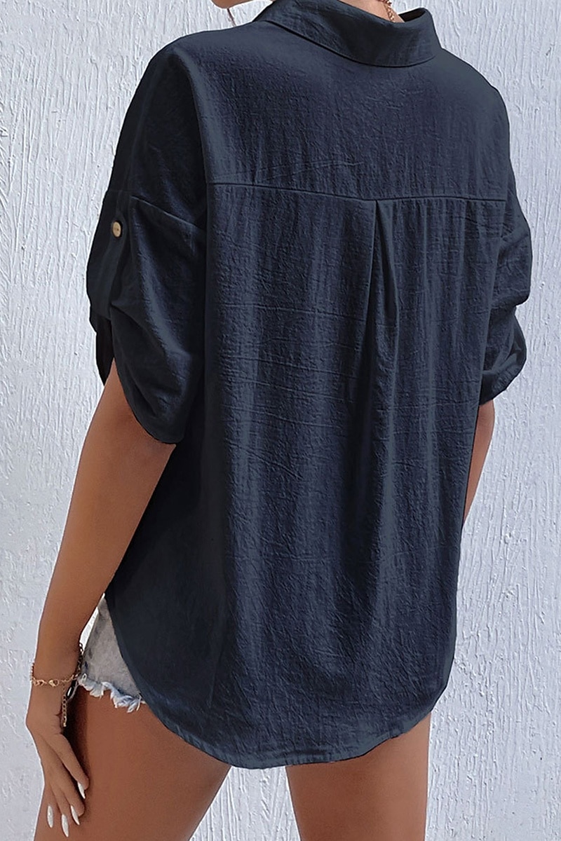 Damen Hemd Baumwoll-Leinen-Hemden Knopfleiste Bluse Einfach Basic Lässig Kurzarm Hemdkragen Normale Oberteile Ferien Ausgehen Knöpfe Tasche Schwarz Weiß Marineblau Khaki Grau Sommer 2025 - $21.99 –P13
