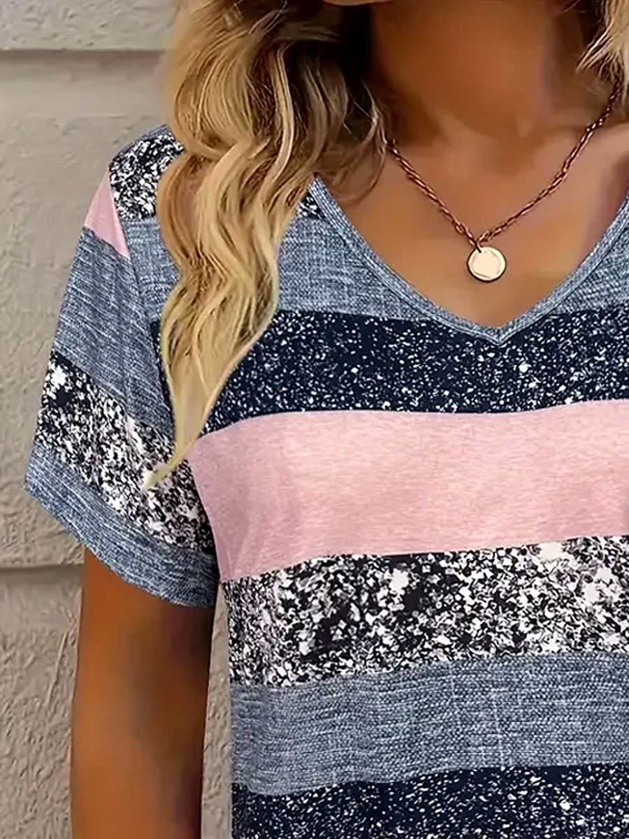 Women's T Shirt Graphic Striped Fashion Stylish Casual Long Sleeve V Neck Regular Tops Daily Sports Going out Print Pink Summer Spring 2025 - $19.99 –P2