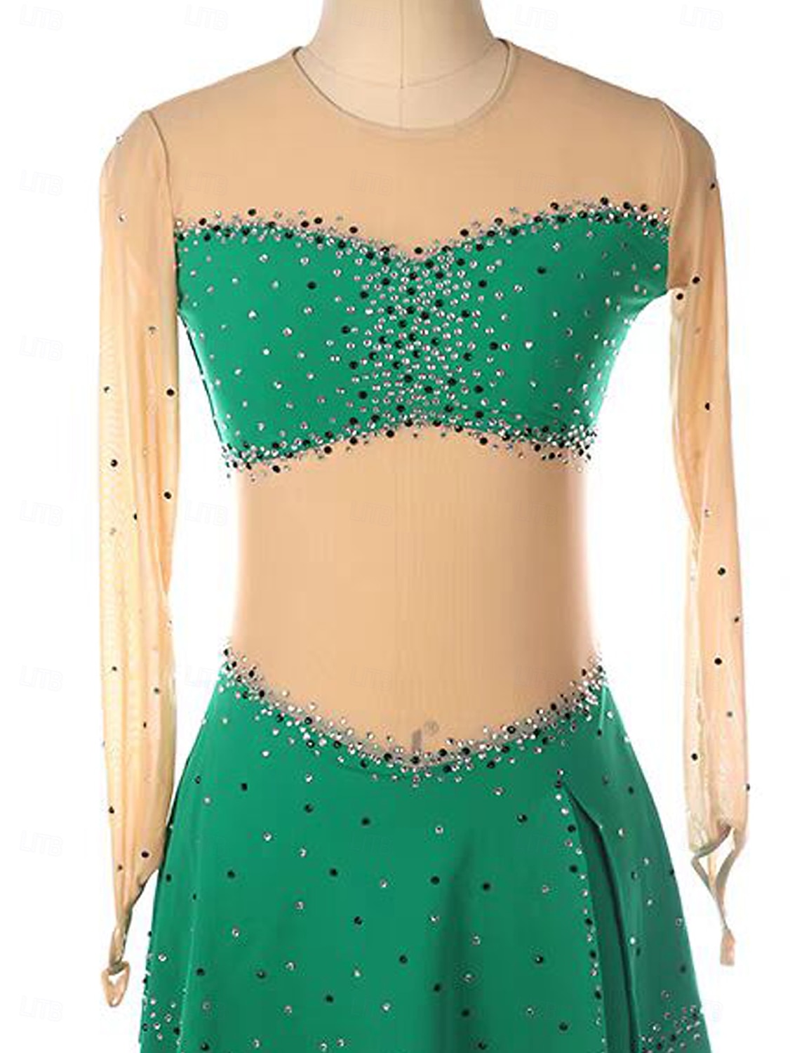 Robe de patinage artistique Femmes Fille Patinage Robe Vert Patchwork Trou de pouce Maille Spandex Élastique Entraînement Pratique Professionnel Tenue de Patinage Chaleur Thermique cristal pailleté de 2025 ? $162.99 –P4