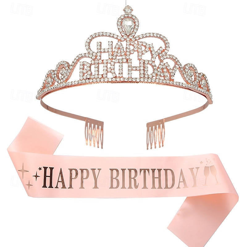Birthday Party Girl and Women Elegant Decorations 2-Piece Set Headband and Sash with 'Happy Birthday' - Available in Multiple Color Combo 2025 - $10.99 –P6