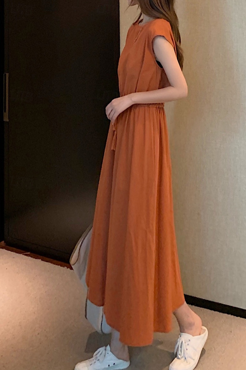 Per donna Abito Midi Abiti in cotone e lino Moda Classico Moderno All'aperto Quotidiano Ferie Vestibilità regolare Semplice Senza Maniche Girocollo Nero Verde chiaro Verde militare Blu marino Estate del 2025 a $26.99 –P17