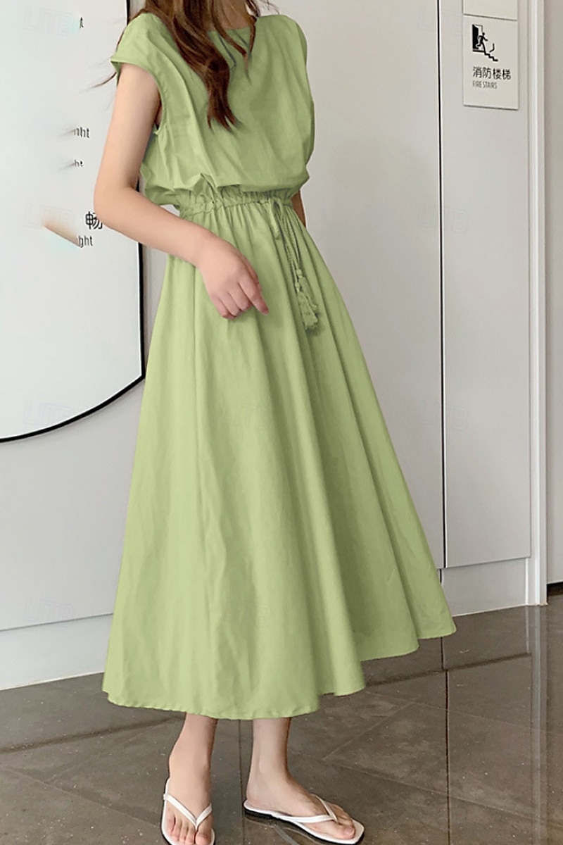 Per donna Abito Midi Abiti in cotone e lino Moda Classico Moderno All'aperto Quotidiano Ferie Vestibilità regolare Semplice Senza Maniche Girocollo Nero Verde chiaro Verde militare Blu marino Estate del 2025 a $26.99 –P4