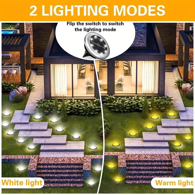 8 stuks solar grondspot geometrische lamp, roestvrij staal warm licht/wit licht buitenlandschap lamp, 8led roterende schijflamp, tuinlandschap gazonverlichting lamp, staande lamp, grondlamp, 2025 - $44.99 –P7