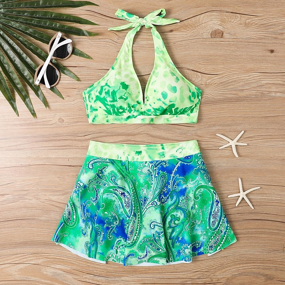 Női Fürdőruha Bikini Tankini 2 darab Merész Fürdőruha Mély-V Push up Kötött Szabadság Tropikus Virágos Paisley Merüljön el Ujjatlan Fürdőruhák 2025 - $25.99 –P7