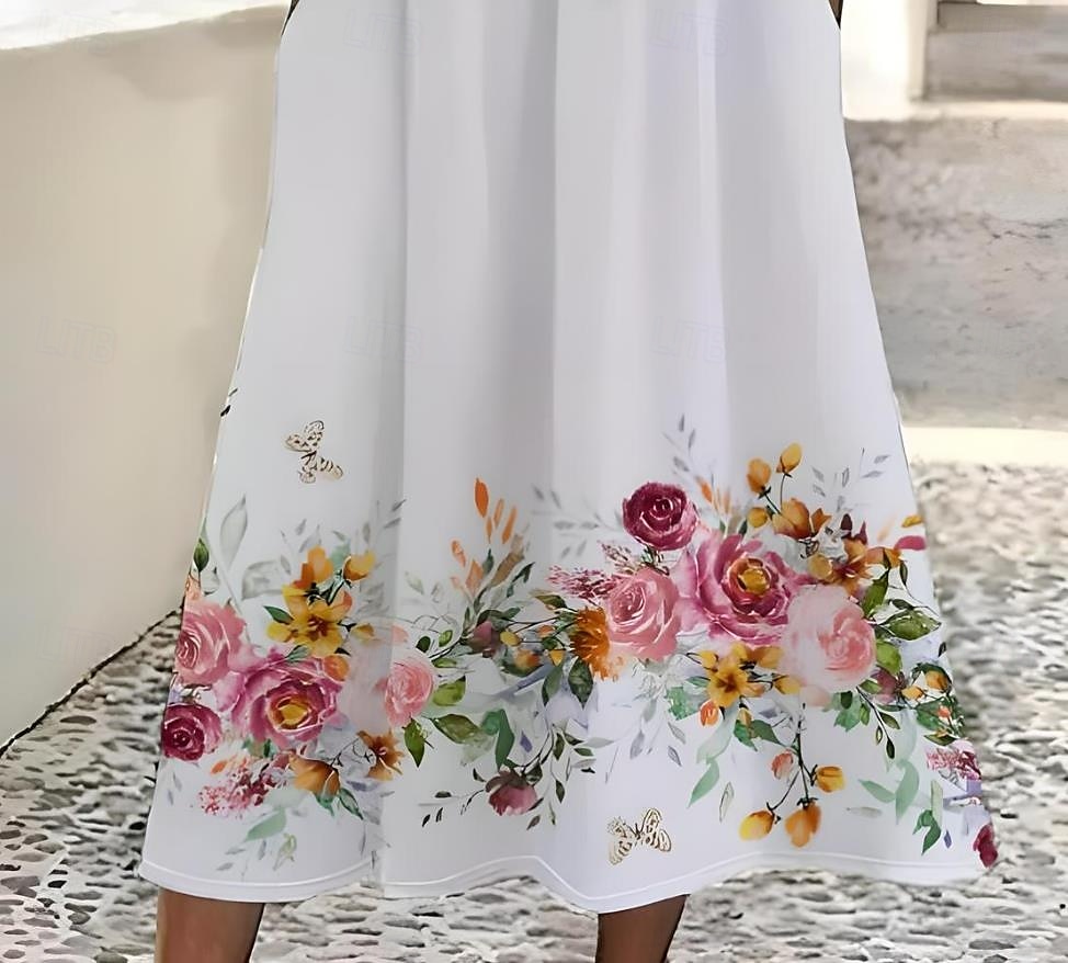 Pentru femei Rochii Midi Rochie de Vară Rochie de vară Rochie Slip Vacanță Casual Stiluri de Plajă Zi de Naștere Zilnic Concediu Potrivire Largă Floral Grafic Manșon scurt Stil Nautic Alb Vară 2025 - $31.99 –P3