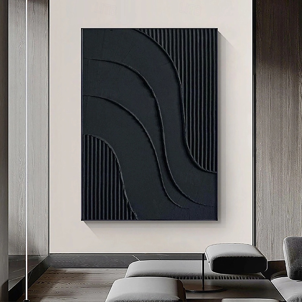 Large Abstract Canvas Black Minimalist painting handmade Abstract Painting Nordic Abstract Painting for Living Room Abstract Painting Boho Abstract Wall Art painting 2025 - $125.99 –P3