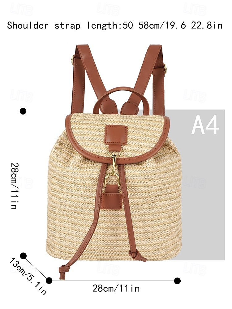 stro rugzak voor vrouwen – boho geweven rotan reistas met leren banden, chique zomer strand rugzak, casual vakantie & dagelijks gebruik handtas wit roze bruin 2025 - $29.99 –P11