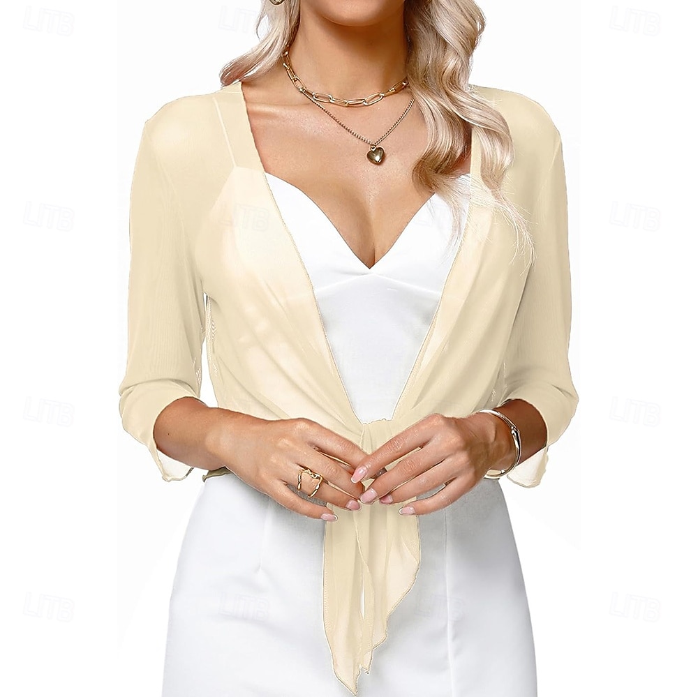 Damesomslag Elegant 3/4 mouw Chiffon Bruiloftsomslagen Met Pure Kleur Voor Feest Lente zomer 2025 - $19.49 –P5