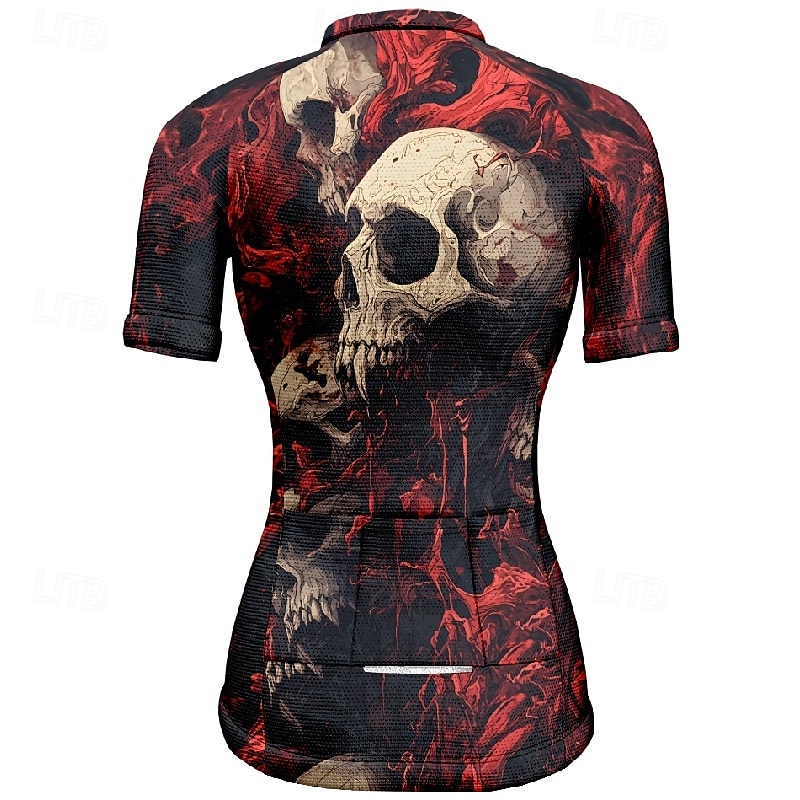 Women's Cycling Jersey Short Sleeve Bike Tee Tshirt Jersey with 3 Rear Pockets Mountain Bike MTB Breathable Quick Dry Anatomic Design Wicking Wine Red Black Red Skull Sports Clothing Apparel 2025 - $23.99 –P8