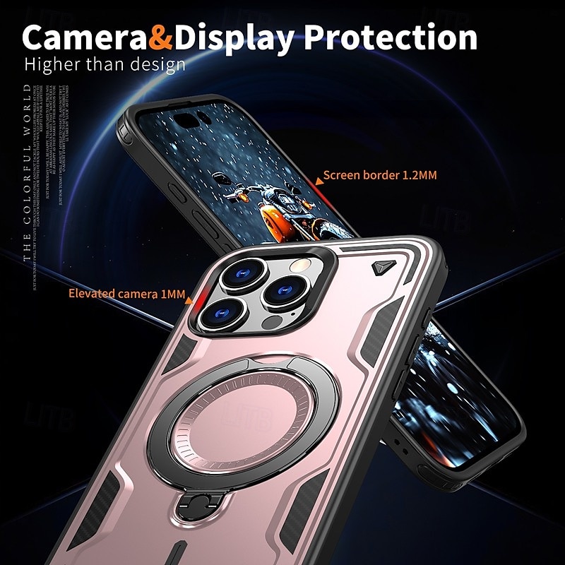 Phone Case For iPhone 16 Pro Max Plus iPhone 15 Pro Max Plus iPhone 14 13 12 Pro Max Plus Back Cover with Stand Holder Magnetic Support Wireless Charging Retro TPU PC 2025 - $19.99 –P10