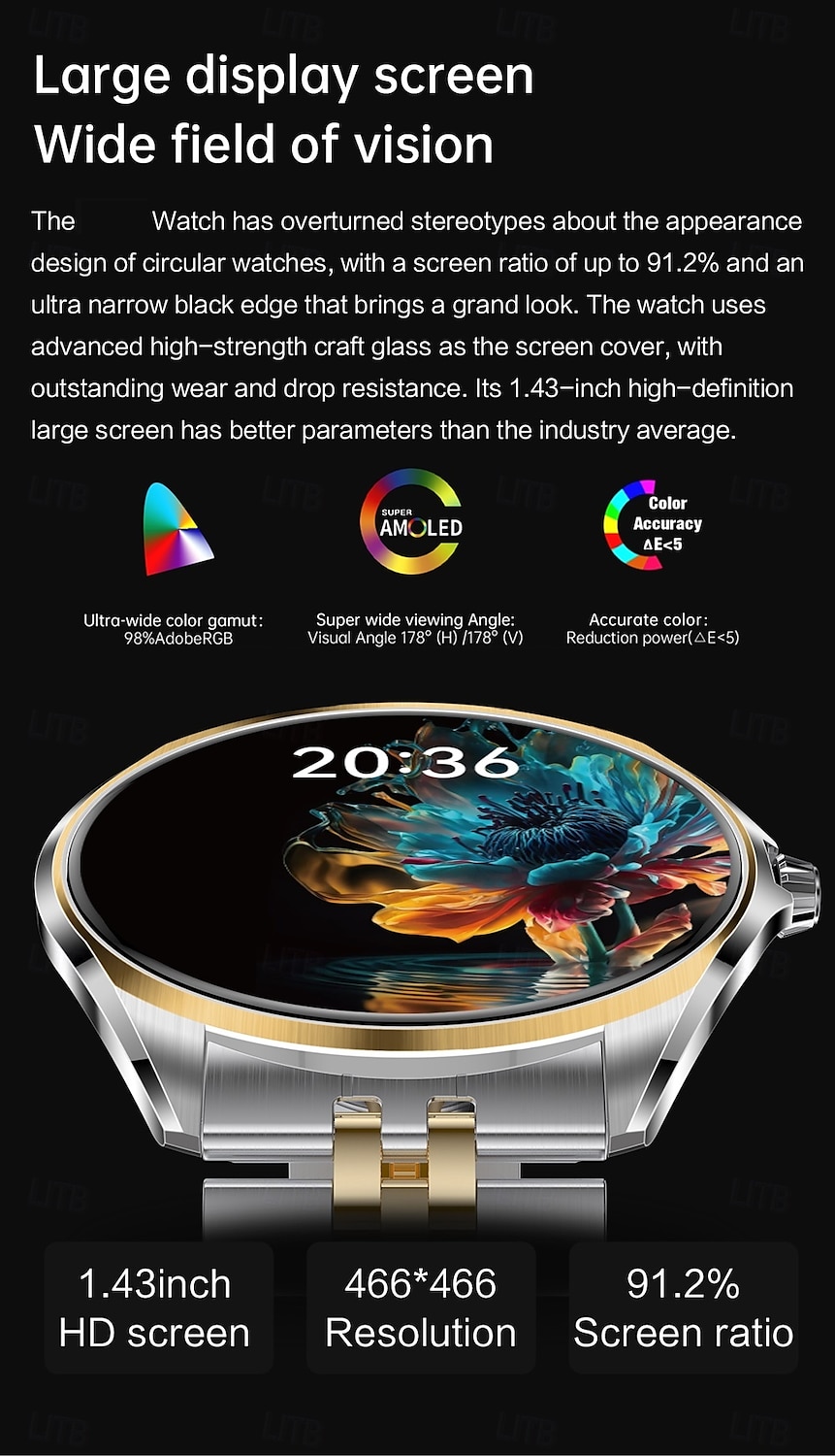 696 TN88 Orologio intelligente 1.43 pollice Intelligente Bracciale Bluetooth Pedometro Avviso di chiamata Monitoraggio del sonno Compatibile con Android iOS Da donna Da uomo Chiamate in vivavoce del 2025 a $65.99 –P6
