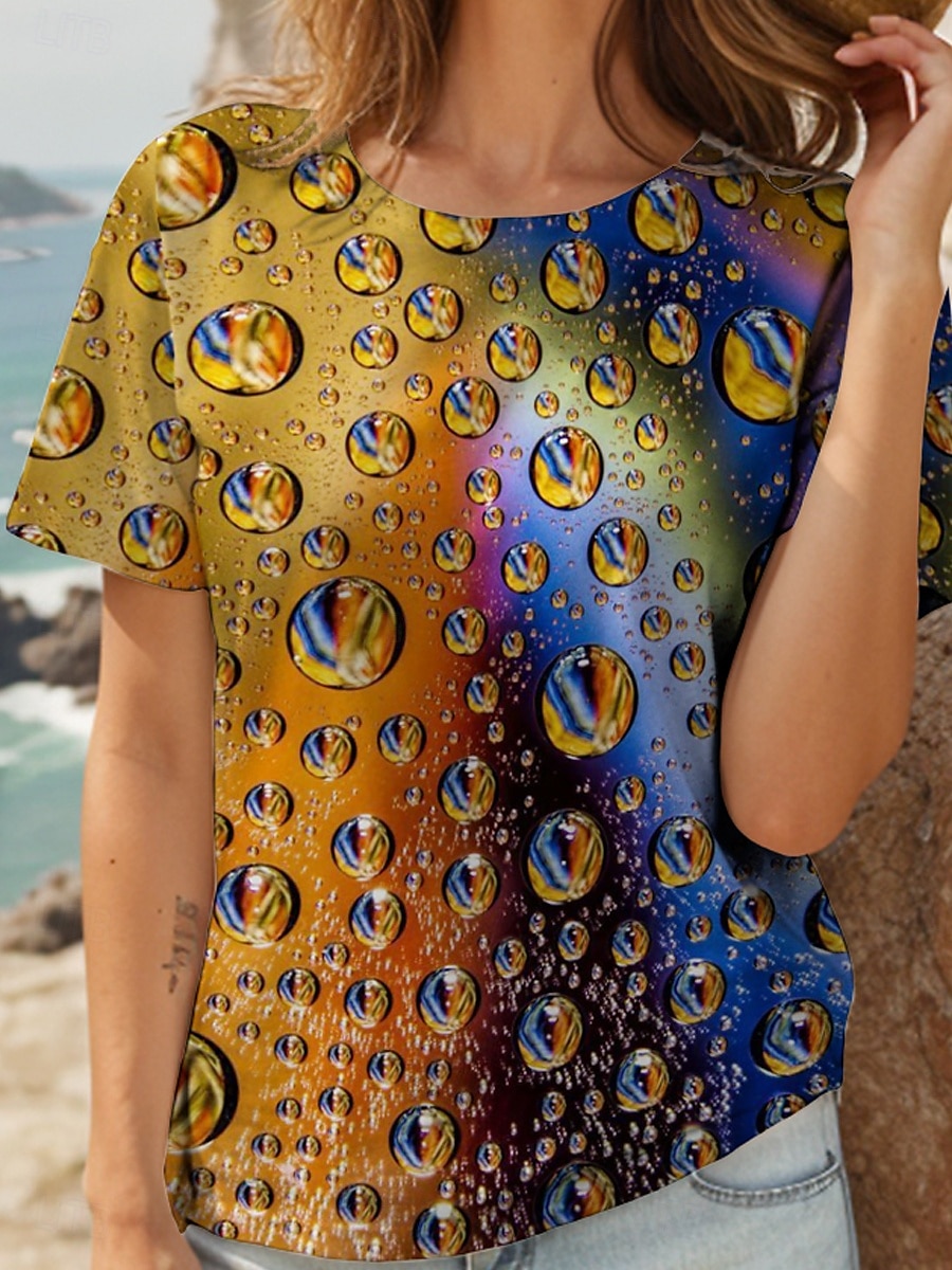 Women's T Shirt Ombre Graphic Polka Dot Stylish Casual Short Sleeve Round Neck Regular Tops Daily Weekend Print Yellow Summer Spring 2025 - $19.99 –P3