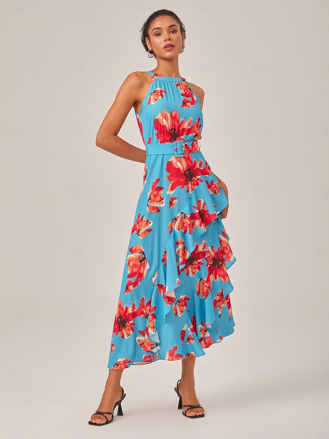 abito lungo in chiffon con volant floreale del 2025 a $82.99 –P7