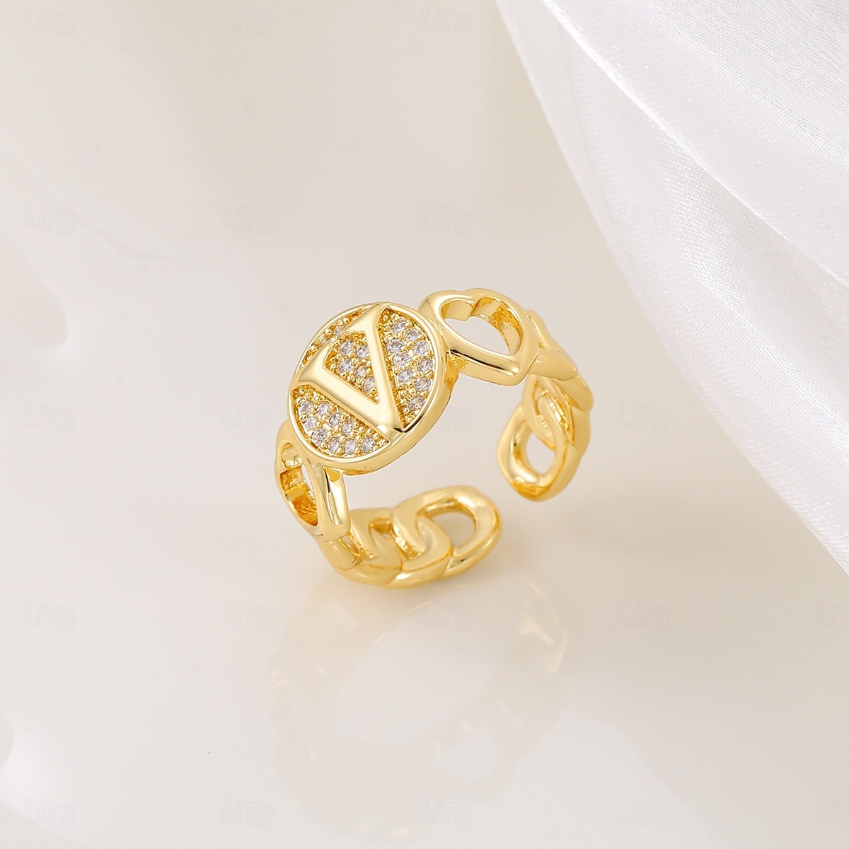 gepersonaliseerde letterring, cadeau voor moeder, 18k vergulde koperen ring, glad hartontwerp, verstelbare open band met zirkoon, stijlvolle en veelzijdige sieraden voor vrouwen 2025 - $5.99 –P8