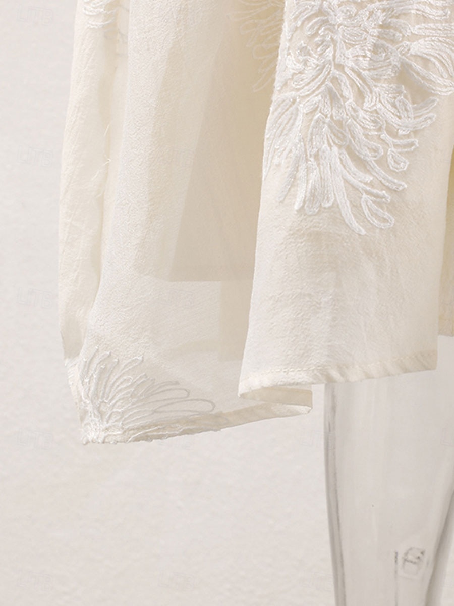 Abito per la madre della sposa elegante vintage semplice scollatura a V lunghezza tea in misto cotone maniche lunghe con ricami abito midi per ospiti di matrimonio del 2025 a $84.99 –P8