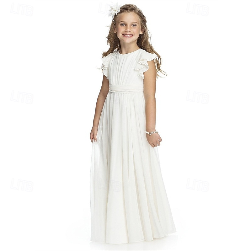 Robe de Demoiselle d'Honneur Fille enfants Fille Robe de soirée Robe de princesse Utilisation Mariage Soirée Elégant Magnifique Couleur unie Sans Manches Col Ras du Cou Rouge vin Noir 4 ans et + de 2026 ? $42.99 –P2