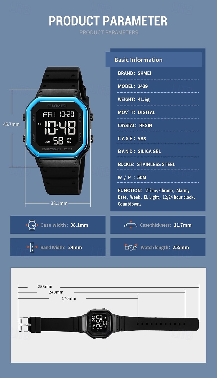 SKMEI Ins Wind Square Multi functional Waterproof Electronic Watch for Male and Female Students 2025 - $28.99 –P17