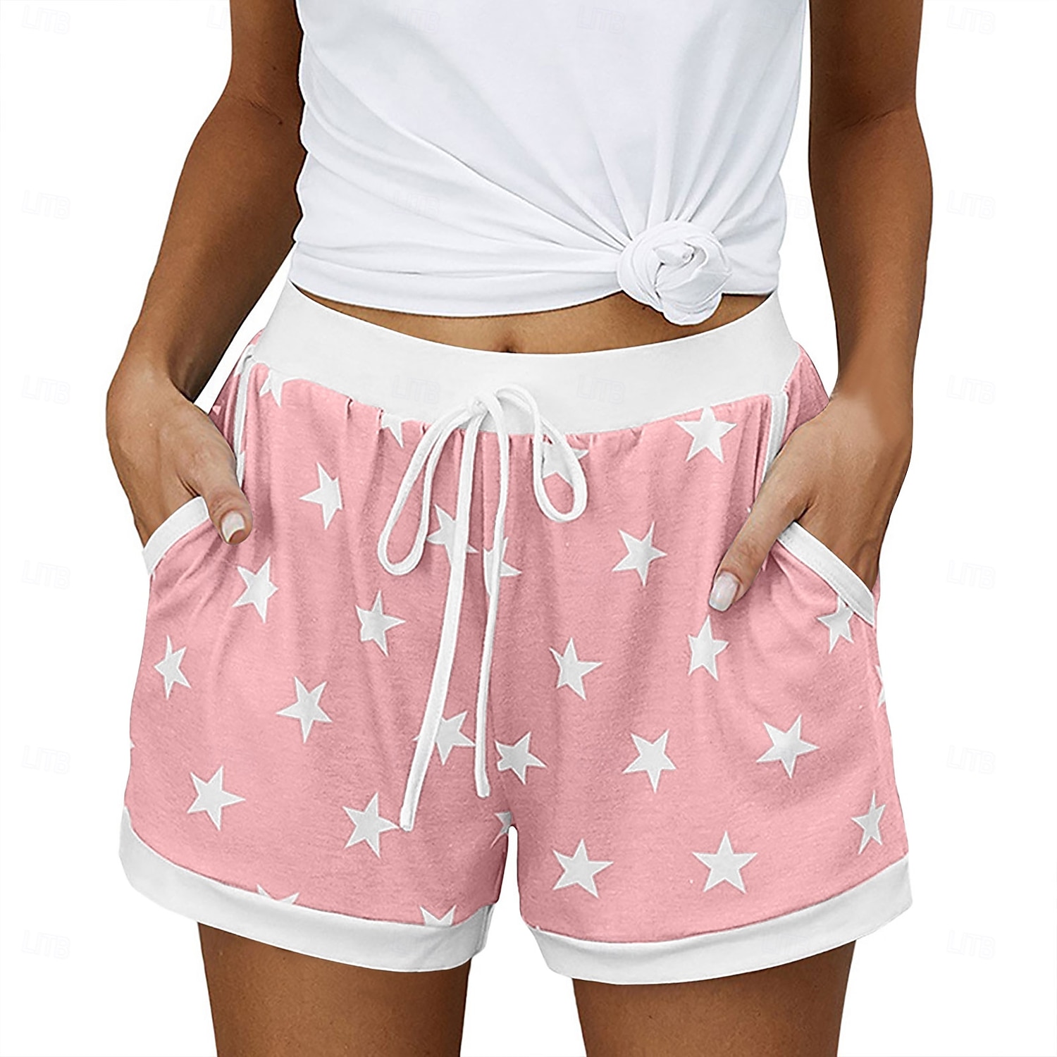 Women's EU / US Size Bermuda shorts Pajamas Track Pants Baggy Shorts Athleisure Athletic Short Medium Waist Star Pocket Printing Basic Outdoor Comfortable Sports Micro-elastic Casual Sports claret 2026 - $20.99 –P6