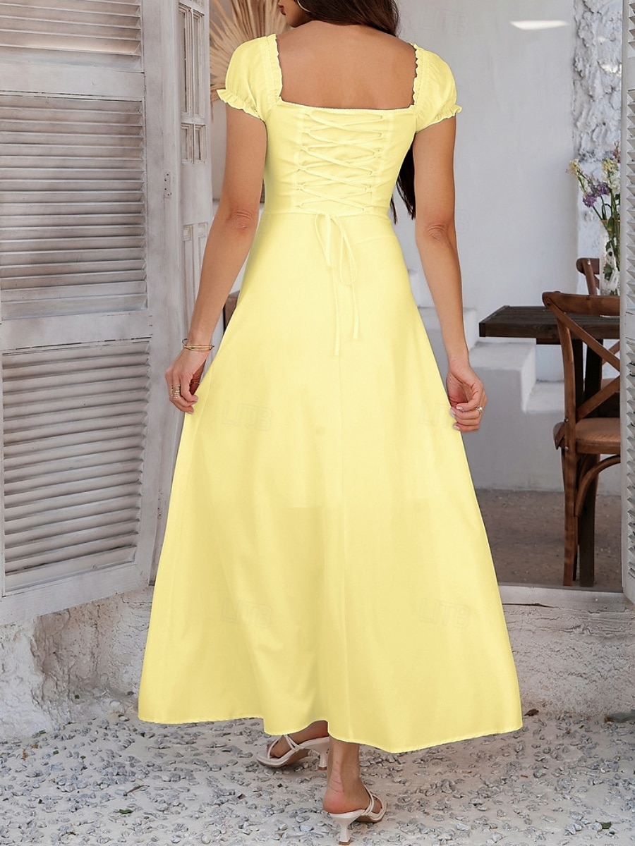 Dam Långklänning Maxiklänning Vit klänning Vardagsklänning Swingklänning Sommarklänning Mode Modern Elegant klänning Dagligen Datum Helgen Normal Slät Kortärmad Fyrkantig hals Svart Vit Gul Marinblå 2025 - $32.99 –P7