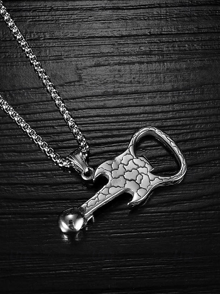 Men's Punk Rock Guitar Necklace with Skull Pendant – Stainless Steel Bottle Opener Chain for Music Lovers, Party & Bar Accessories 2025 - $7.99 –P5