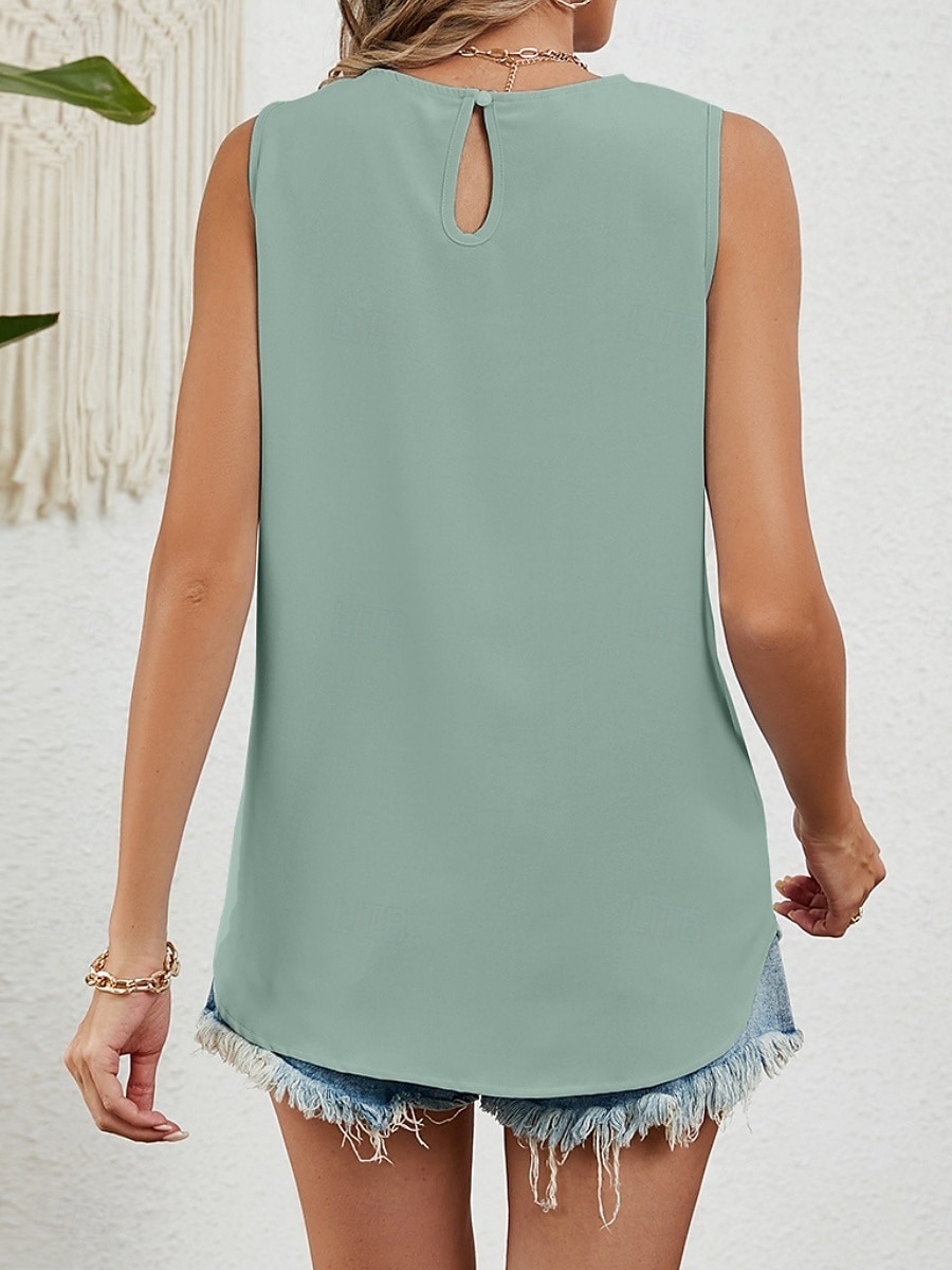 Dame Skjorte Bluse Helfarge Stilfull Fritid Ermeløs Crew-hals Vanlige topper Daglig Svart Hvit Rosa Vin Grønn Sommer Vår 2025 - $17.99 –P11
