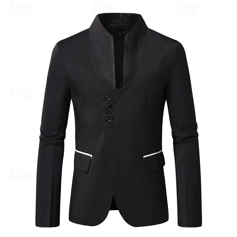 Hombre Graduación chaqueta Negocio Fiesta de Cóctel Fiesta de Boda Moda Casual Primavera Otoño Poliéster Plano Botones Bolsillo Cómodo Botonadura Simple Chaqueta de sport Negro Blanco Rojo Color Caquí 2025 - $49.99 –P8